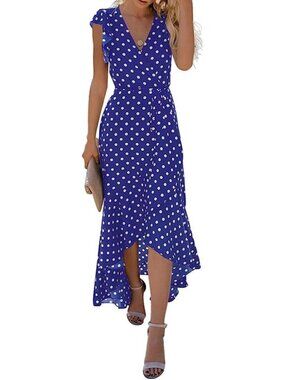 Women's Royal Blue Boho Beach Vacation Wrap V Neck Summer Long Maxi Dress